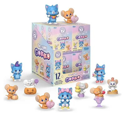 Zdjęcie produktu dla Tom i Jerry, seria Gokko Mystery Minis, figurki kolekcjonerskie, wysokość 5 cm, zestaw prezentacyjny (12 sztuk)