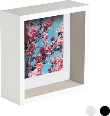 Produktbild von Nicola Spring 8 x 8 3D-Schatten-Tief Box Photo Frame - Craft Anzeigen Bilderrahmen mit 6 x 6-Halterung - Weiß