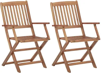 Two wooden folding chairs are shown against a white background.