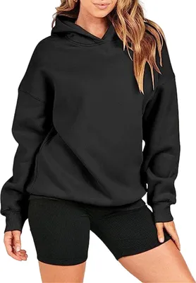 Produktbild von ASKSA Damen Kapuzenpullover Oversized Hoodies Fleece Sweatshirt Langarm Einfarbig Pullover Winter, Schwarz, L