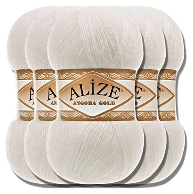 Produktbild von Alize 5x 100g Angora Gold Wolle, Uni, Häkeln, Stricken (Magnolia Flower | 450)