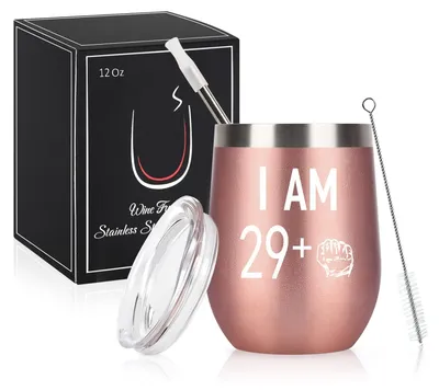 Imagen del producto de Vaso térmico de doble pared para vino, 350 ml, con tapa y pajita