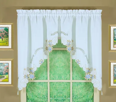Fensterbehang mit Stickerei, 96,5x152,4 cm, 1 Paneel, Weiß/Blau