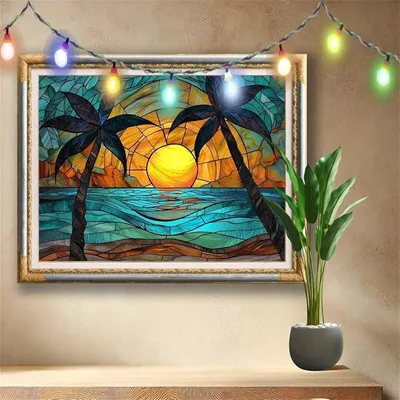 Imagen del producto de Kit de pintura con diamantes 5D para adultos, tamaño grande (90x120 cm), diseño de palmeras y paisaje. Ideal para niños, para hacer manualidades, decoración de paredes y habitaciones. Kit de bordado con diamantes, cristales y cuentas, tipo "cross stitch". Modelo 511N-2678