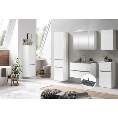 Produktbild von Badezimmer Set 6-tlg. inkl. Glasbecken grau LAURIA-03 in matt weiß, BxHxT: ca. 200x200x49 cm