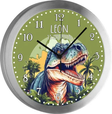 Produktbild von Kinderzimmer Funkwanduhr, Funkuhr Wanduhr Kinder, Dinosaurier 25 cm