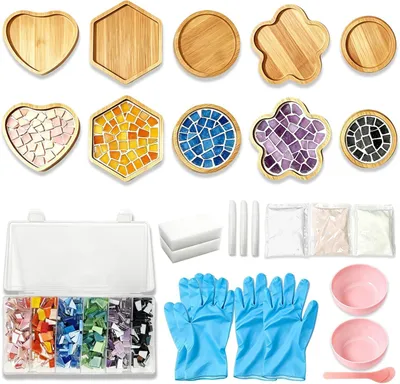 Productafbeelding van Mozaïek knutselset, 5 stuks, doe-het-zelf mozaïekonderzetters voor volwassenen, creatief knutselen, verjaardagscadeau met gekleurd glas mozaïektegels