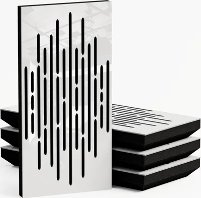 Obrázok produktu pre 4-pack - Úzky akustický panel s difúznou absorpciou zvuku | 50 x 25 cm | Model - hrúbka - farba: (WAVE - 53 mm | Biely lesklý plast]
