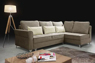 Produktbild von Velour Ecksofa HILTON L, Polsterecke mit Schlaffunktion, L-Form Sofa (Farbe: Beige, Ottomane: rechts)