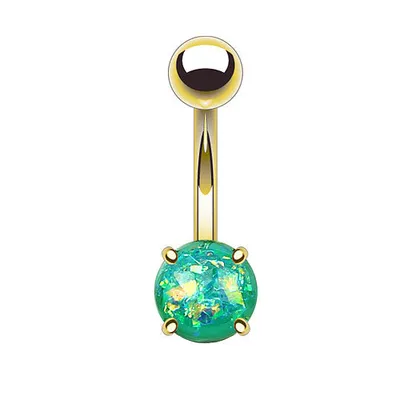 Produktbild von Taffstyle Bauchnabelpiercing Bauchnabelpiercing Stecker vergoldet mit eingefassten Glitter Opal, Grün