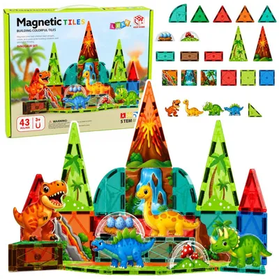 Produktbild von Magnetische Bausteine für Kinder Dinosaurier Vulkan 43 Teile Bunt Modell 32056