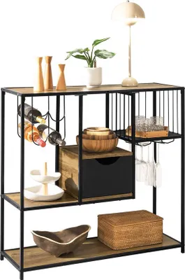 Immagine prodotto di SoBuy Consolle Tavolo da ingresso Tavolino da divano con 3 ripiani, 1 cassetto, 1 portabottiglie e 2 portabicchieri - 100x33x95cm,