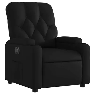 A black recliner chair shown from a front-side angle against a white background.