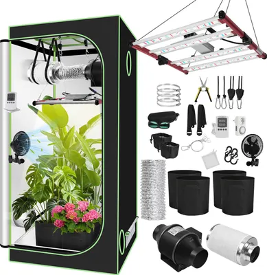 Image de Izrielar Growbox Kit complet,Serre intérieure avec 240W LED plein-spectre gradable, filtre carbone, ventilateur, tente de culture, tente de culture,100x100x200