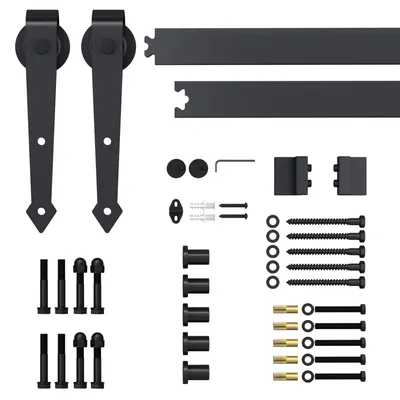 Produktbild von HOMCOM Schiebetüren-Beschlagsatz 200 cm Komplett-Set mit Schienen Rollen Schwarz