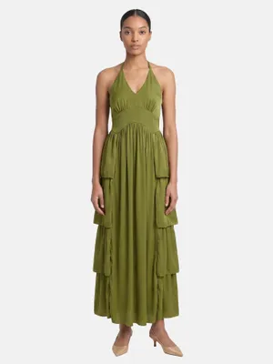 Produktbild von Roberta Rossi Langes Damenkleid Neckholder mit freiem Rücken und Lagen Marrone UNICA VS 92-Brown