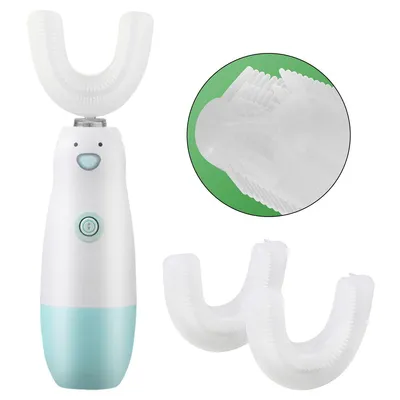 Produktbild von Kinder Elektro-Zahnbürste mit 5 Stück innovativem U-Kopf - 100% wasserdicht - Gründlichere Reinigung als Handzahnbürsten- Perfekt für 2-7 Jährige