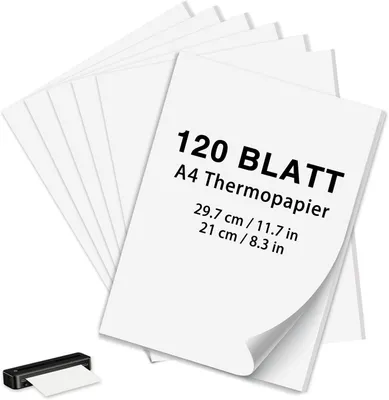 Imagen del producto de Papel térmico A4, 120 hojas, 210 x 297 mm, para impresoras térmicas