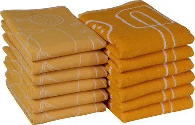 Produktbild von DoubleDry 12er Set Geschirrtücher und Küchtentücher Set - 100% Baumwolle - 6x 50x70cm und 6x 50x50cm - Küchengeräte, Gelb