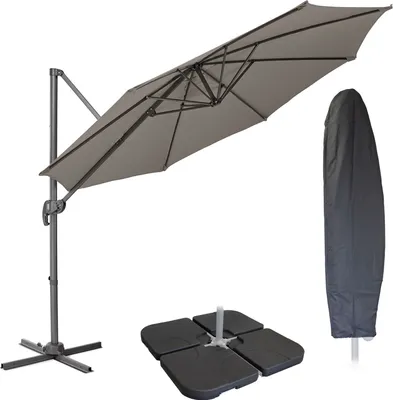Produktbild von SVITA Sonnenschirm 3m Set Haube Gewichte Garten Ampelschirm Outdoor 360° Schirm Alu drehbar kippbar Grau