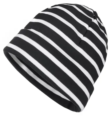 Produktbild von modAS Mütze Maritime Rollmütze Uni für Kinder und Erwachsene – Ringelmütze Baumwollmütze mit Streifen in Schwarz / Weiß bis 46 cm Kopfumfang (Säugling)