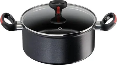 Image de Poêle à frire à induction 24 cm, rouge, avec couvercle et poignées antidérapantes