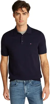 Productafbeelding van Tommy Hilfiger heren polo shirt, korte mouwen, katoen, gestreept, dik, blauw