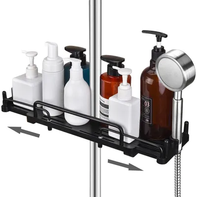 Obrázek produktu pro Sprchový košík bez vrtání - Teleskopický - 32 až 48 cm - Černá - Na sprchovou tyč