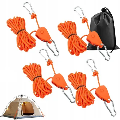 Produktbild von Seilratsche – 4 Stück – 4 m Abspannseil mit Haken – Spannseil mit Ratsche – Reflektierend – Verstellbar – Für Zelt, Plane, Camping & Outdoor