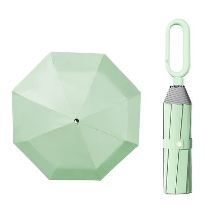 Produktbild von Faltbarer Regenschirm, Schirm mit 8 Rippen, Reflektoren und Schnallengriff, wasserabweisend, UV-Schutz, windbeständig,Grün