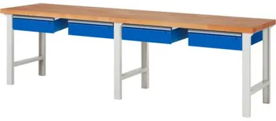 Produktbild von Werkbank mit 4 Schubladen - 150:4 - 840 x 3.000 x 700 mm (HxBxT) - Traglast 750 kg - Buche