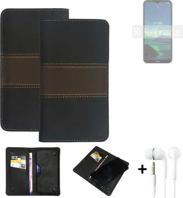 Produktbild von K-S-Trade Handyhülle + Kopfhörer kompatibel mit Nokia 1.4 Schutzhülle Walletcase Bookstyle Tasche Schutz Case Hülle Wallet Cover Kunstleder