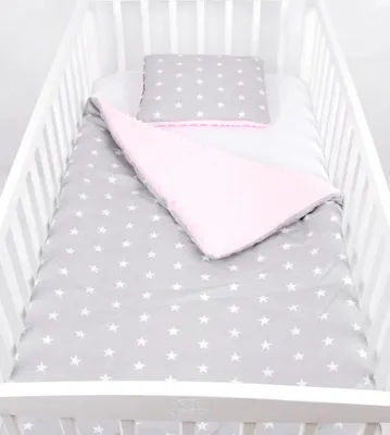 Produktbild von Babylux Babydecke 75x100 cm mit Kissen 30x35 cm – Kuscheldecke aus Minky & Baumwolle – Krabbeldecke für Kinderwagen, Babybett & Spiel 4K. Rosa + Stern