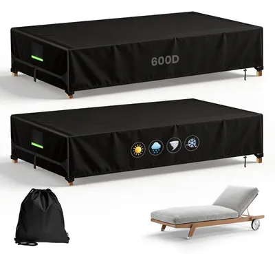 Image de 2 housses de protection pour transats de jardin, tissu Oxford 600D, imperméable, dimensions 210x75x40 cm