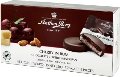 Produktbild von Anthon Berg Cherry in Rum Marzipan Pasteten mit Schokolade 220g