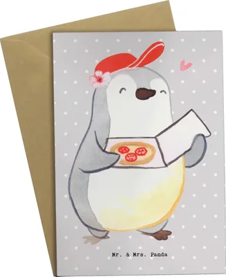 Produktbild von Mr. & Mrs. Panda Glückwunschkarte Pizzabäckerin Herz - Grau Pastell - Geschenk, Pizza Backen, osterkarten, Lieferbringdienst, hochzeitskarten, Pizzabotin, Grußkarten