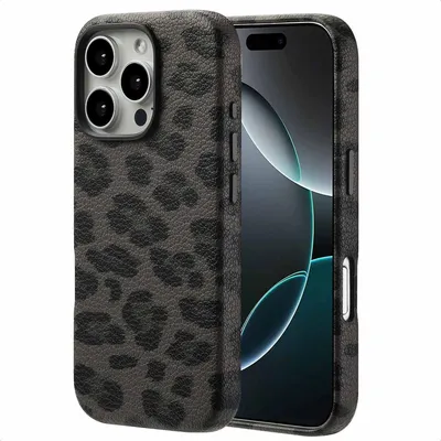 Image de Housse arrière Selencia Sabi Panther Print avec MagSafe pour l'Apple iPhone 16 Pro - Noir minuit