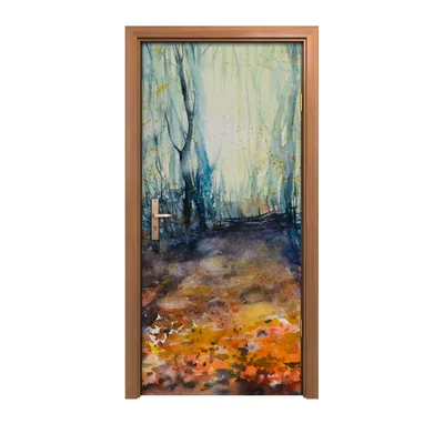 Produktbild von Türposter 90x200 cm Türaufkleber Türtapete Türfolie Klebefolie Natur mit herbstlichem Wald Aquarell