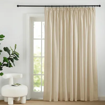 Image de Rideau semi-transparent en lin, avec ruban de fronces, dimensions : 245 cm de hauteur x 300 cm de largeur