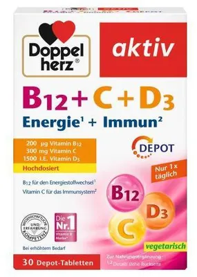 Produktbild von Doppelherz B12+C+D3 Depot aktiv Tabletten 30 St