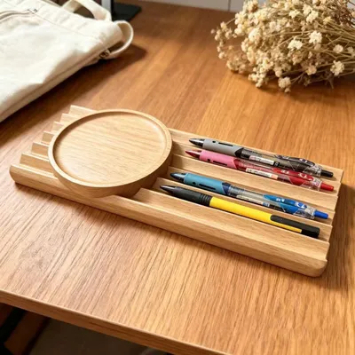 Productafbeelding van Moderne, minimalistische pennenhouder van hout, geschikt voor een bureaukast, kantoorbenodigdheden organizer (eikenhout)