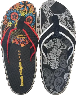 Produktbild von Beach Religion Skulls Zehentrenner Badeschuhe Badelatschen schwarz/rot/bunt + schwarz/weiß , Schuhgröße:39 EU