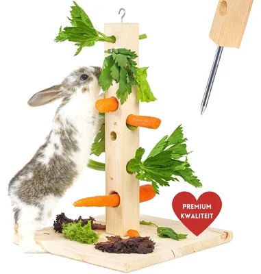 Futterbaum für Kaninchen, mit Holzboden und Erdpflock, 45 cm