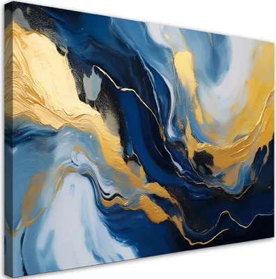 Produktbild von Leinwandbild Abstrakt Marmor Textur Blau Goldene 60x40 Feeby Blau bild für die wand bereit zum aufhängen