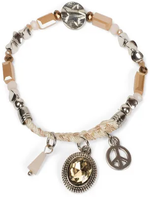 Produktbild von styleBREAKER Armband mit Perlen, Charm Anhänger und Flechtung, Peace, Schmuckstein, Gummizug, Stretcharmband, Schmuck, Damen 05040142
