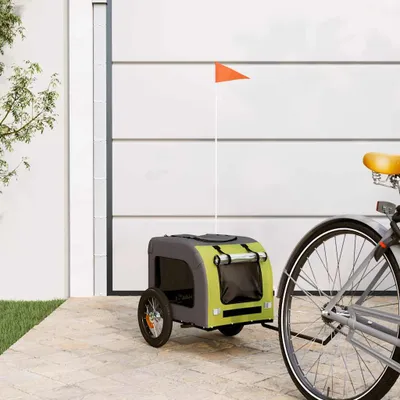 Obrázok produktu pre Maison Exclusive – príves za bicykel pre psov, zelený a sivý, z oxfordskej tkaniny a železa