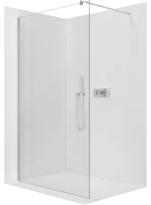 Productafbeelding van CERANO - Douchewand Walk-in Onyx Round L/P - 8 mm - ronde steun - chroom, transparant glas - 50x200 cm