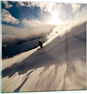 Produktbild von Bilder auf glas - Berge Ski Winter - 70x70cm - Glasbilder - Wandbilder - Kunstdruck - zum Aufhängen bereit - Wanddekoration aus Glas - Glas Bilder - Wandbild auf Glas - Einteilig - GAC70x70-0511