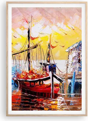 Produktbild von Gerahmtes Poster - Rahmen in heller Eiche - Boot Segel Meer - 70x100 cm - Wand Bild - Wanddeko - Wandbilder - Wandposter - Bilderrahmen - Bilder - Kunstdruck - Wandbild - P2NPA70x100-3435