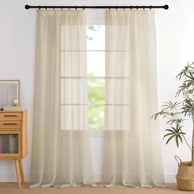 Produktbild von Transparente Gardinen beige mit Kräuselband 2-Set H 260 x B 140 cm